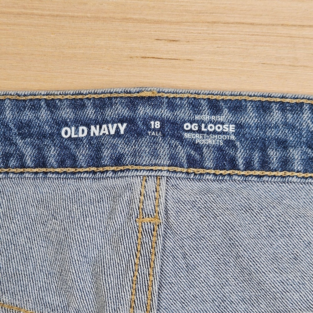 Old Navy OG Loose Button Fly Jeans Womens 18T Tall Blue High Rise Split Hem NEW - Picture 3 of 16
